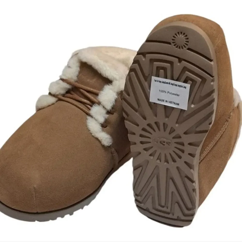 UGG Pumped Lace-Up Chestnut Suede Comfort Women's Slippers Size US 10 /UK 8 NEW